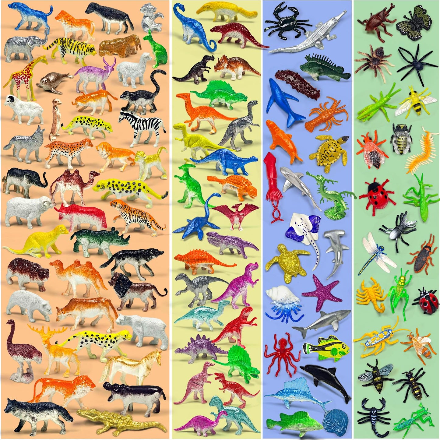 AQXYTK 120 Pcs Small Animal Figures, Mini Jungle Animal Toy Set, Realistic Wild Forest Playset, Zoo, Ocean, Insect, Plastic Animals Figurines, Dinosaur Party Favors, Easter Gifts for Boys and Girls