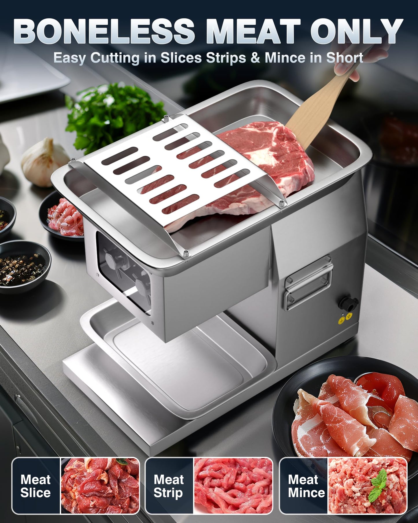 PYY Commercial Meat Cutter Machine - 1100LB/H 800W Electric Meat Cutting Machine, Meat Shredding Machine 3mm Blade Commercial Meat Slicer Stainless Steel for Kitchen Restaurant