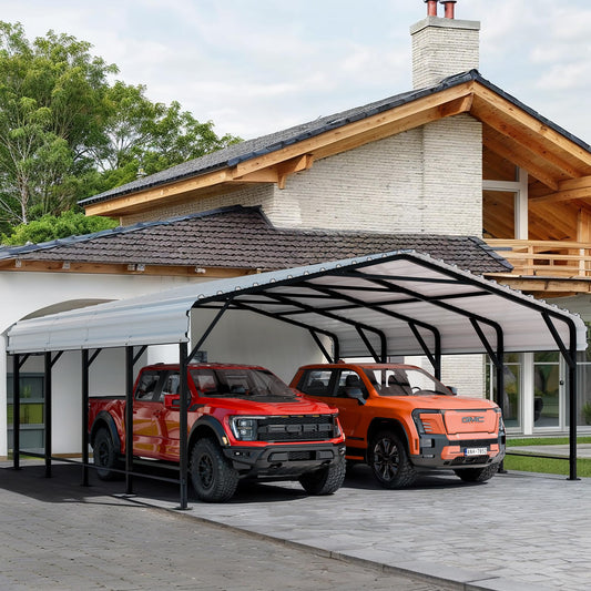 Shintenchi 20x20 FT Metal Carport, Oversized Carport Garage with Enhanced Base, Outdoor Galvanized Car Shelter, Heavy Duty Carports Canopy, for Car, Boats and Tractors, White