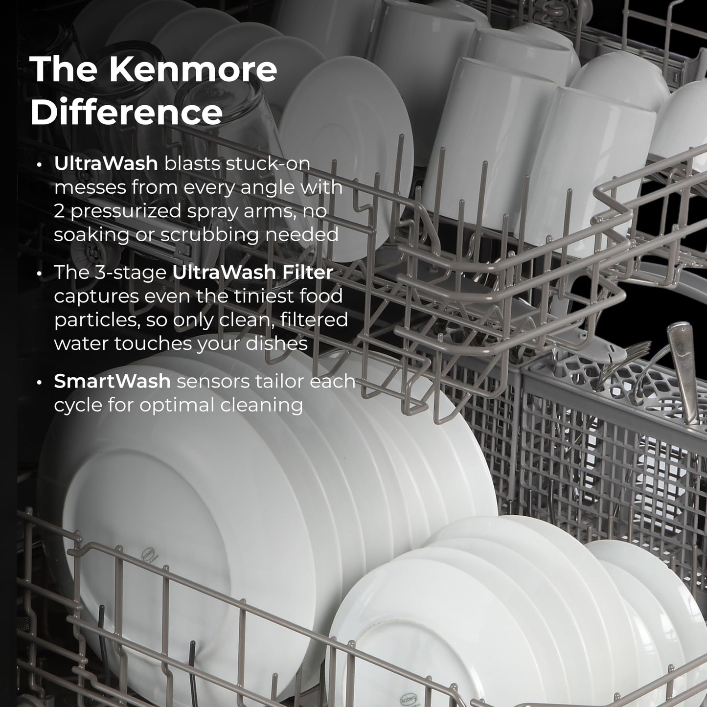 Kenmore 24" Premium Hybrid Tub Dishwasher - UltraWash, MoreSpace Adjustable Rack, High Temp & SmartWash - 12 Place Settings - 54 DBA - ENERGY STAR Certified - White