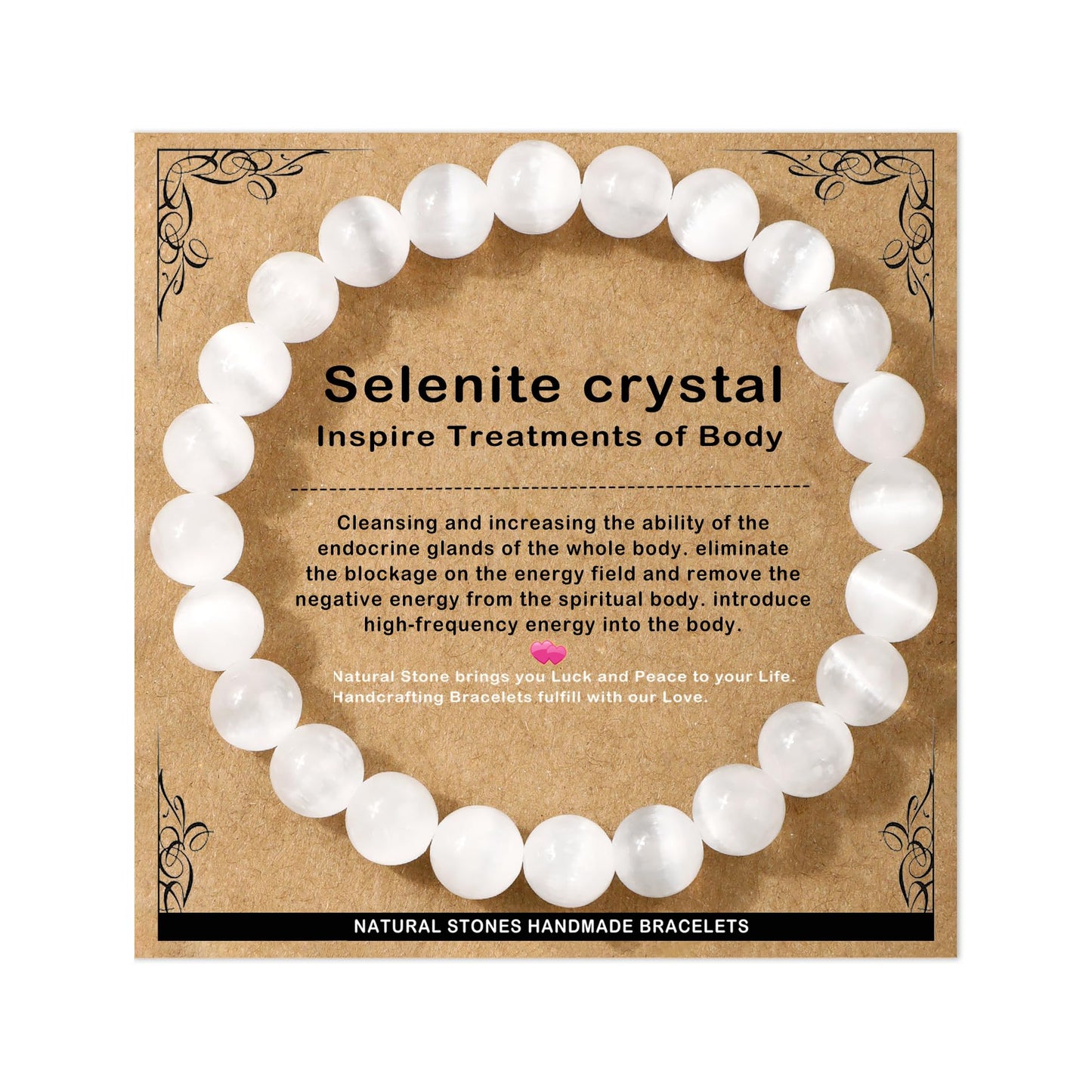 AD Beads 8mm Handmade Selenite crystal Elastic Bracelet – Natural Gemstone for Inspire treatments of body – Meditation, Yoga, Healing and Energy Gift for Men Women