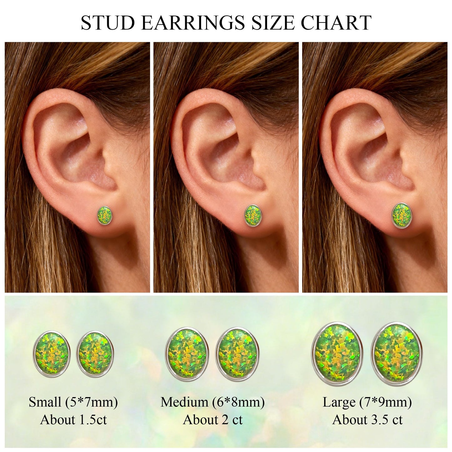 JiayangJY Silver Green Fire Opal Stud Earrings for Women Sterling Silver Oval Shape 6mm Opal Earrings with Push Back