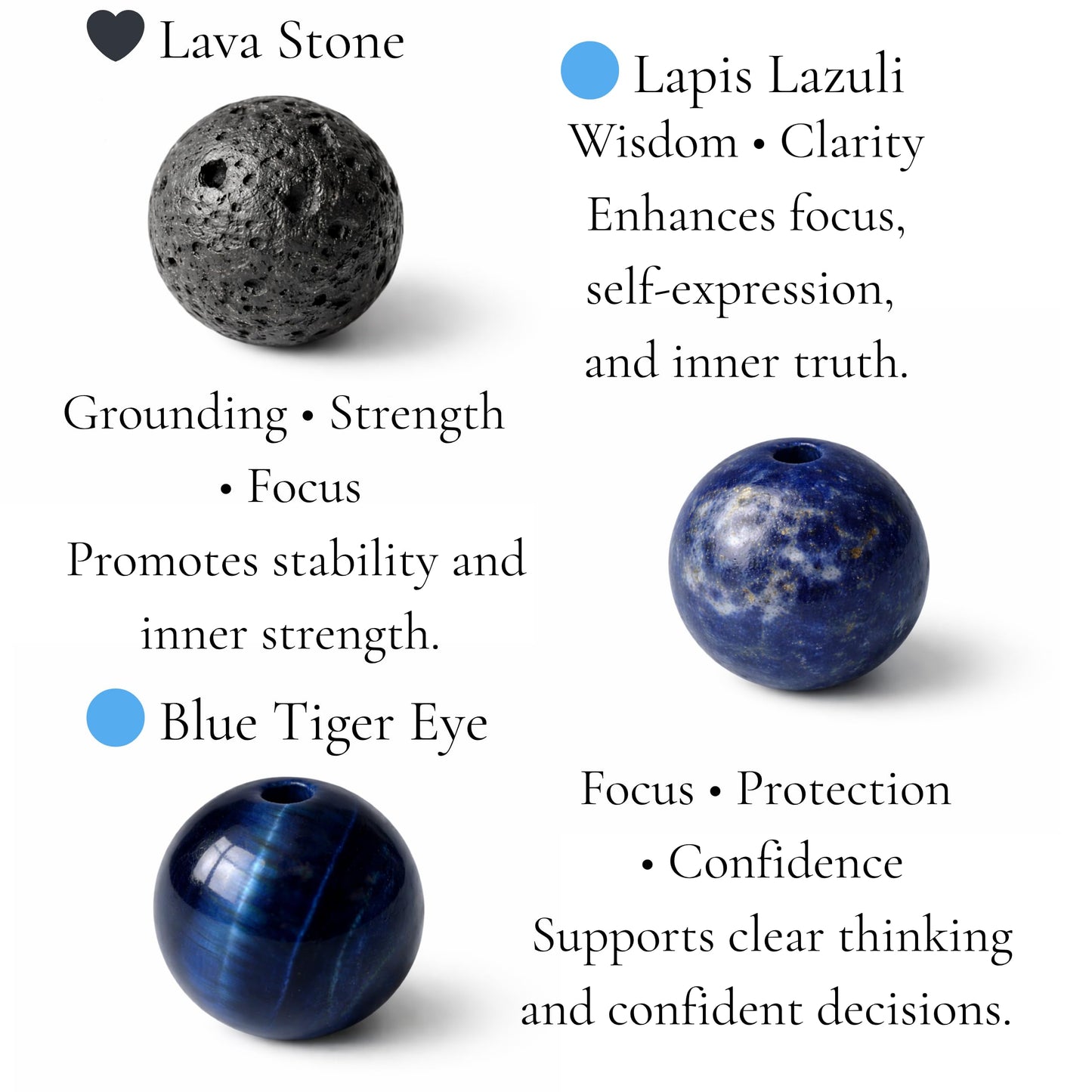 TEJO Natural Stone Beaded Bracelet – Handmade Energy Healing Bracelet for Men & Women, Yoga Chakra Jewelry Gift (Black&Blue, 7.5 inches)