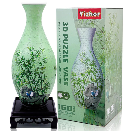 3D Puzzle Vase for Adults, 160-Piece Unique Curved Plastic Flower Vase,House Warming Gift for Flower Arrangements and Home Decor, for Mom (Bamboo)