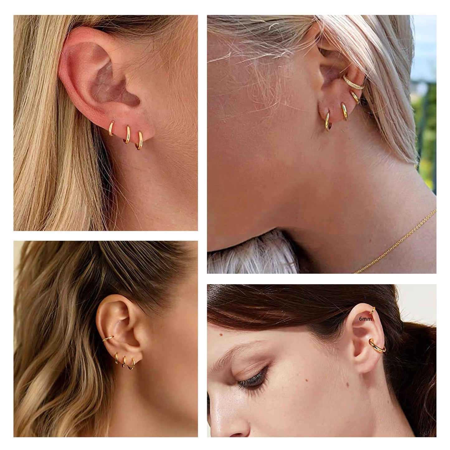 Gokeey Gold Earrings for Women Men, 14k Gold Plated Hypoallergenic Small Hoop Earrings Jewelry, Gold Huggie Hoops Earrings Set Lightweight Cartilage Earrings Gifts 4 Pair