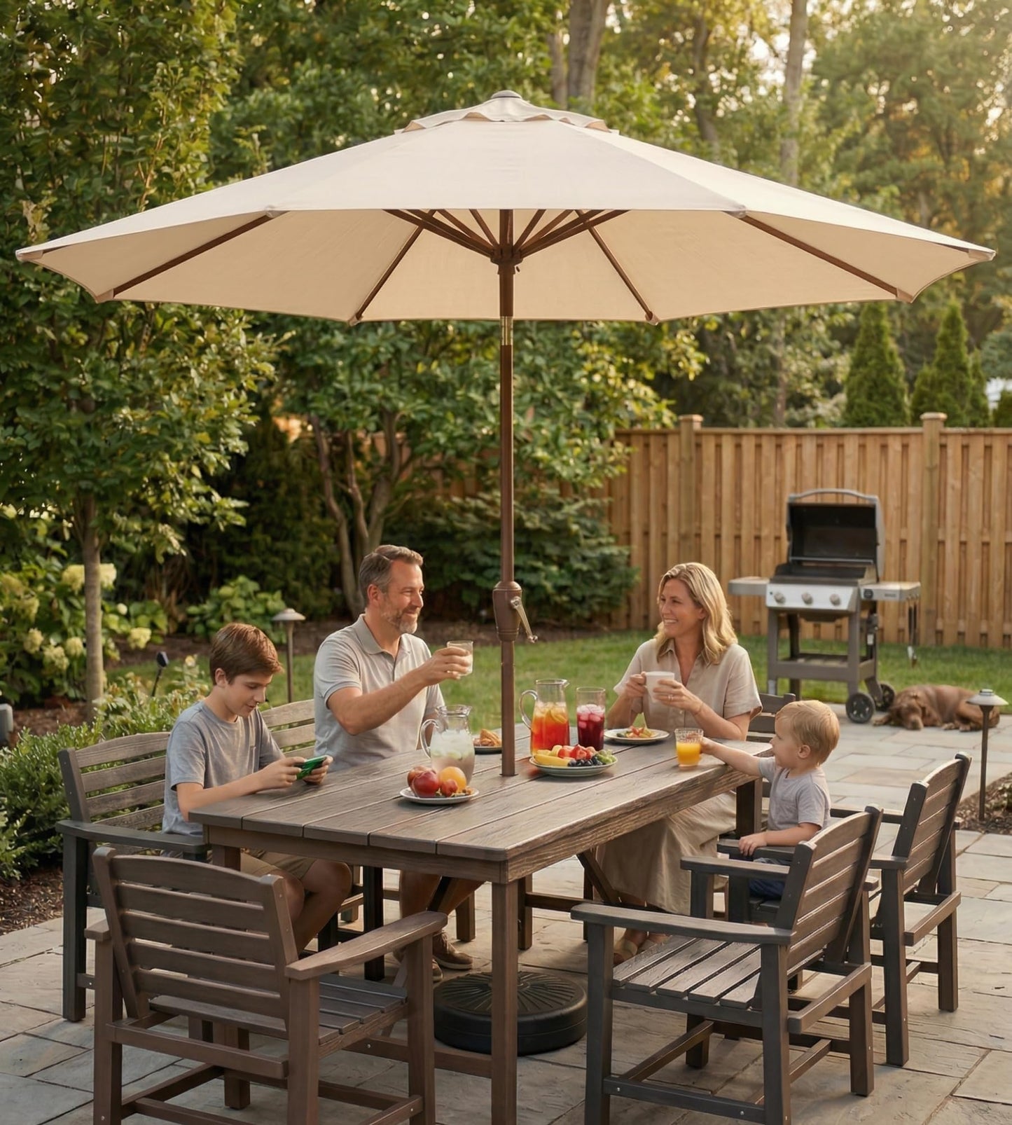 Tobeos 10FT Patio Umbrella, Outdoor Umbrella with Push Button Tilt and Crank, 8 Sturdy Ribs, UV Protection & Waterproof Market Umbrella for Pool, Backyard, Beach,Deck (Beige)