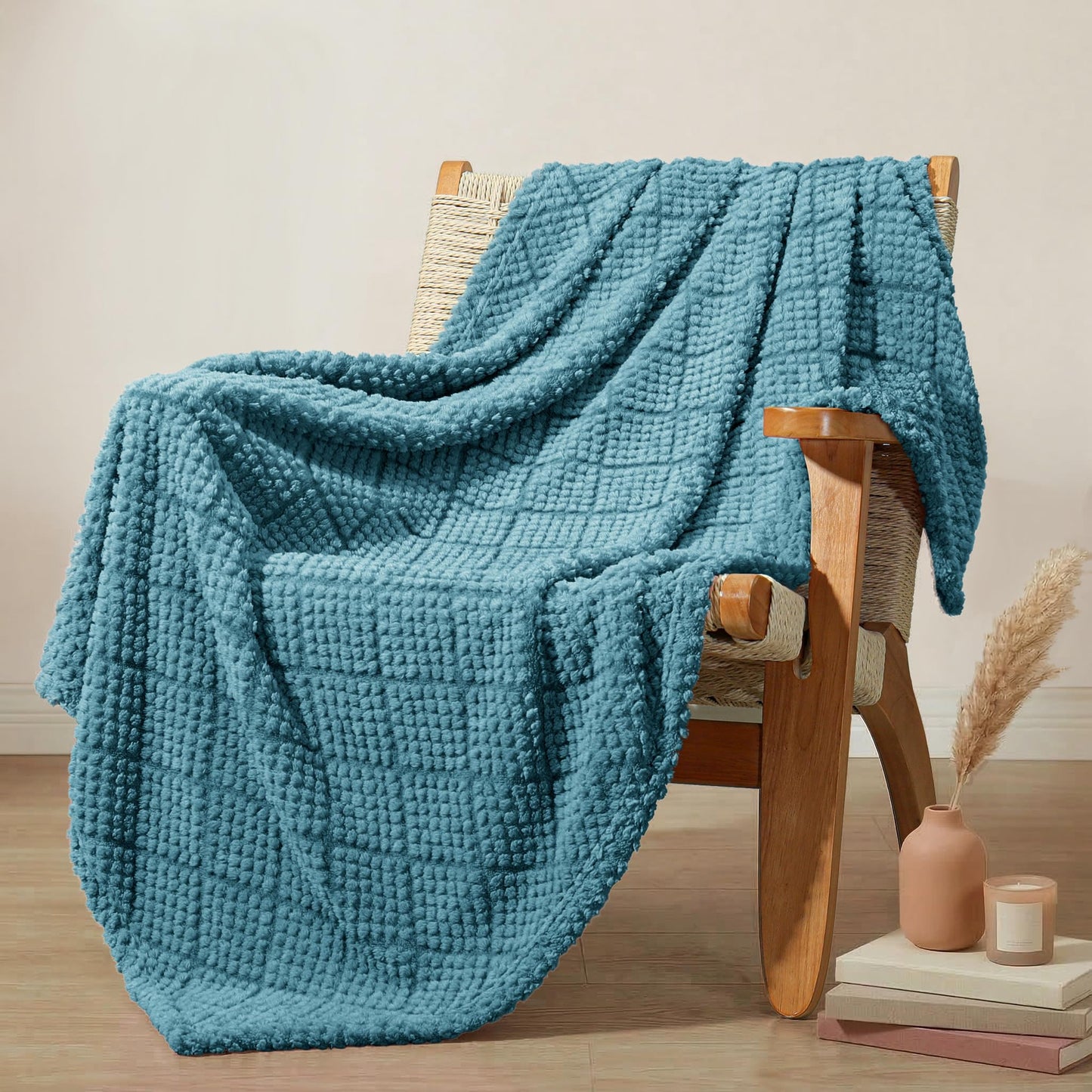 Whale Flotilla Fuzzy Fleece Throw Blanket for Couch, Bed, Soft Fluffy Jacquard Waffle Blankets for All Season, Lightweight and Warm, 50x60 Inch, Slate Blue