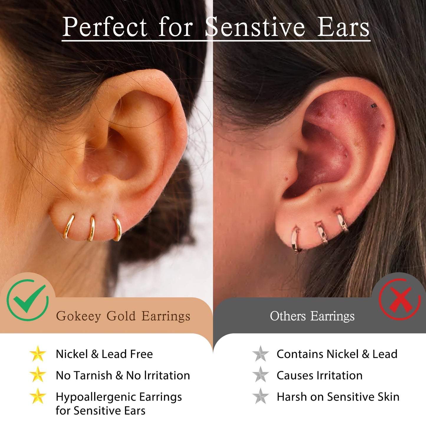 Gokeey Small Gold Huggie Hoop Earrings for Women 14K Gold Plated Lightweight Hoop Earrings Set for Women Hypoallergenic Earrings Gifts