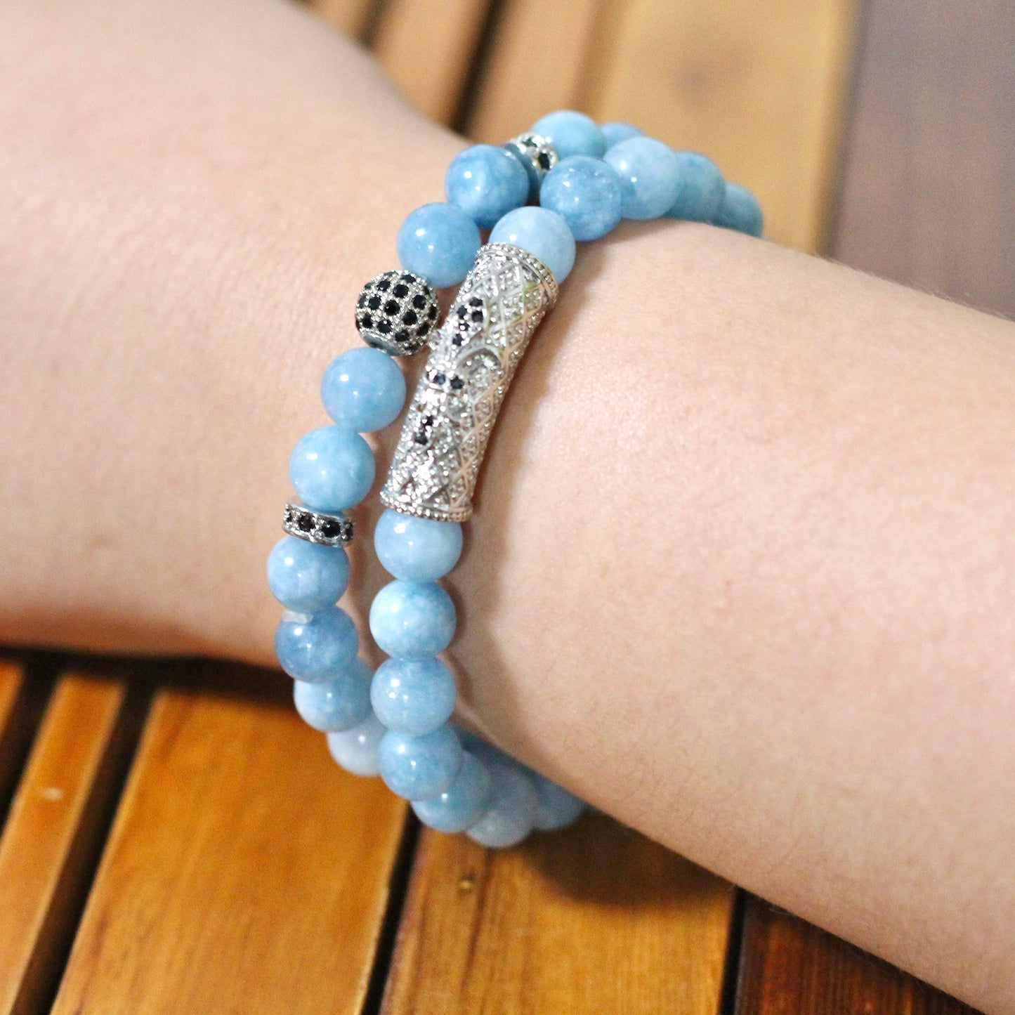 GDLKPYHS Aquamarine Bracelet,8MM Healing Crystal Beads,Stretchable Stretch Bracelets,Youthfulness Bracelet,Yoga Chakra Bracelets,Bring Positive Energy, Balance Emotion,Love & Peace,Gifts For Women