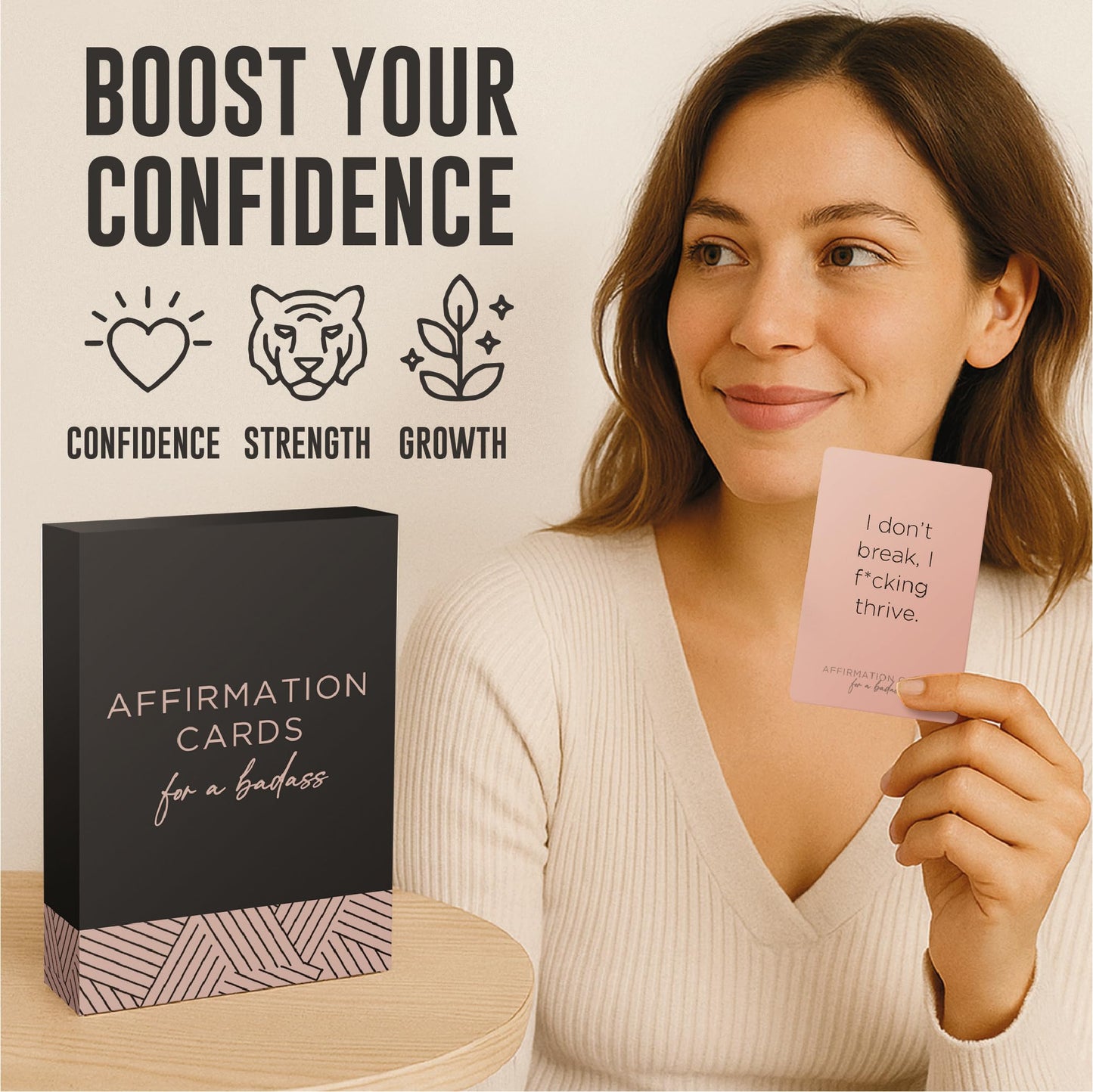 52 Badass Affirmation Cards for Women - Inspirational Gift for Her, Birthday Gifts for Women, Best Friend, Bestie, Self Care - Positive Presents for Confidence, Motivation & Daily Encouragement