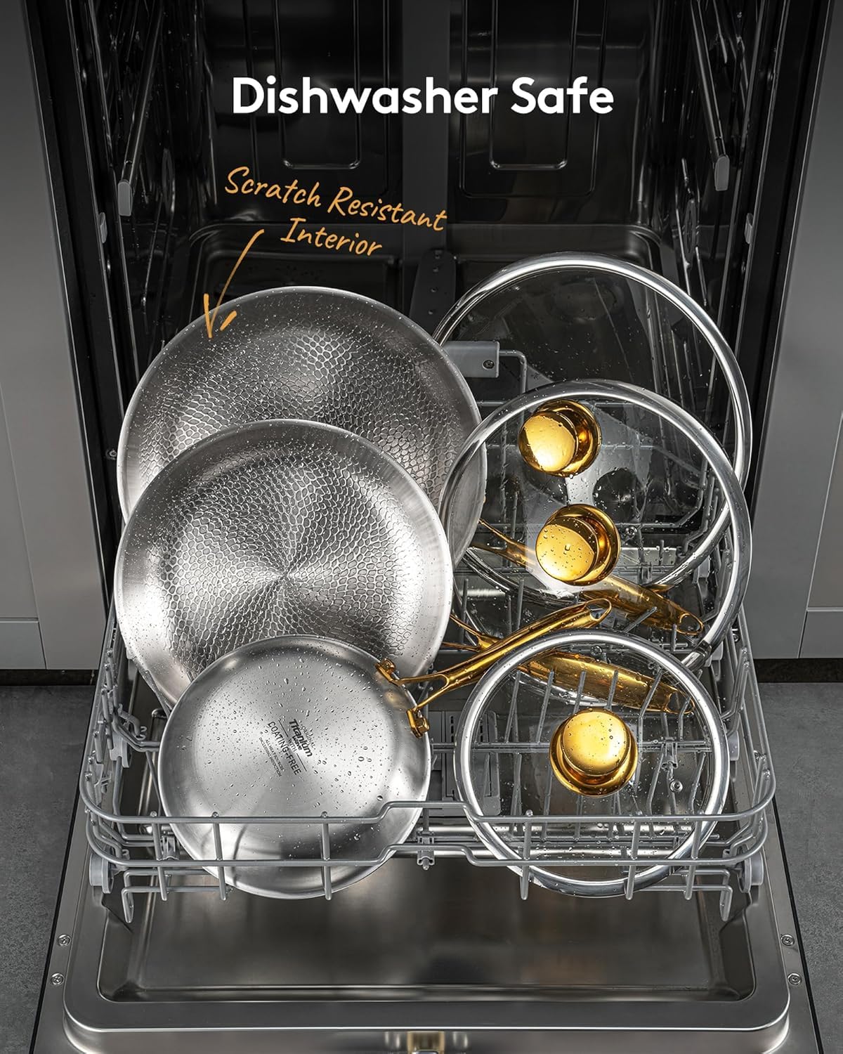 Titanium Pans for Cooking | 12 Inch Pure Tagine Titanium Skillet with Lid | Hammered Chef-Grade Design | PFAS/PFOA/PTFE-Free | Induction & Oven-Safe, Dishwasher Safe