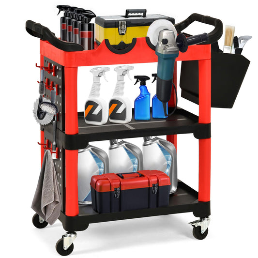 YITAHOME Auto Detailing Cart with Wheels, 3 Tier Rolling Detail Cart with 2 Polisher Brackets, Car Wash Organizer Cart with 2 Hanging Plate & Hooks & Hanging Bucket for Garage, Workshop, Repair Shop