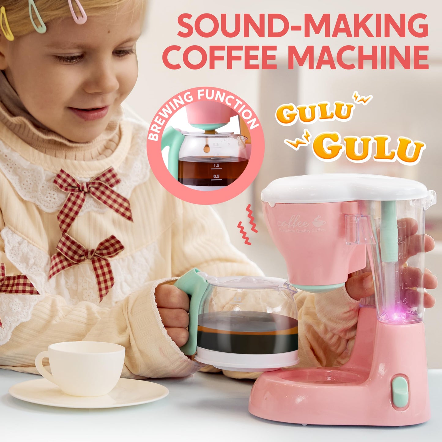 Joyin Play Kitchen Toys, Pretend Food Kitchen Accessories Girls Toy with Coffee Maker, Mixer, Toaster with Realistic Lights& Sounds, Birthday Gift for Kids