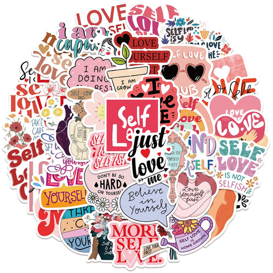 50 PCS Self love Stickers Love Yourself Sticker Self Care Self-approval Decals for Journaling Laptop Scrapbook Water Bottles Guitar Suitcase Waterproof Vinyl Gifts for Women Girl Kids Teens (Selflove)