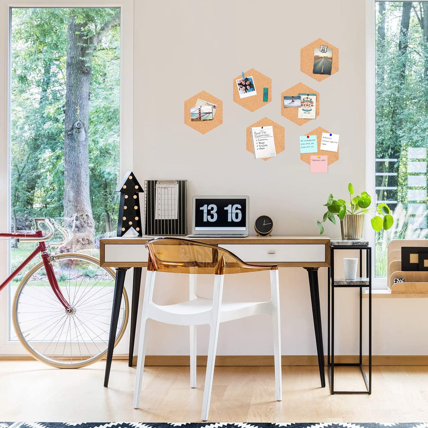 SVOPY 10 Pack Cork Bulletin Board Hexagon - Decorative Display Boards, 1/2" Thick Self-Adhesive Cork Board Tiles for Home Office Decor, School Message Board (10 Pcs)