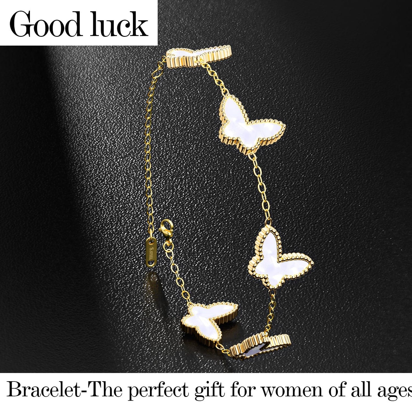 AICase 18K Gold Plated Clover Bracelet Dupes White Bracelet Set for Women Butterfly Flower Leaf Lucky Clover Bracelets Trendy Jewelry Birthday Gifts for Women/MoM/Friends_White