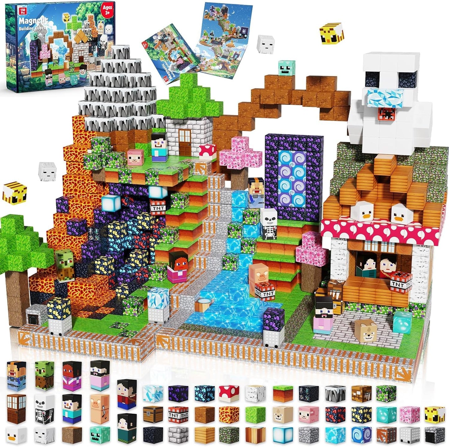 Magnetic Blocks - 150PCS Magnetic Building Blocks Cubes Adventurer, Magnet Toys for Kids Age 3+, Toy Building Set for Kids, Magnet Construction Easter Birthday Gifts for Boys Girls Age 4-8, 8-12