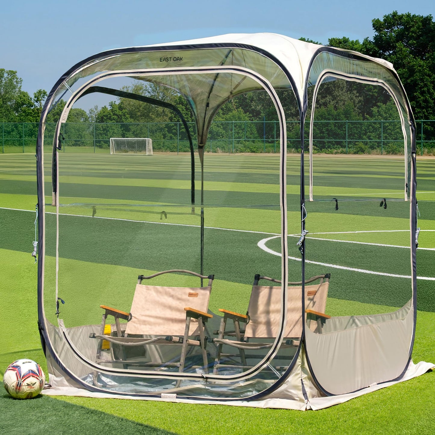 East Oak Weather Sports Tent for Fishing, Sports Events | Pop Up Bubble Tent Instant Sun & Rain Shelter | No Condensation, Spacious Interior, Ultra Visibility | All Weather Protection | 4 x 4 FT