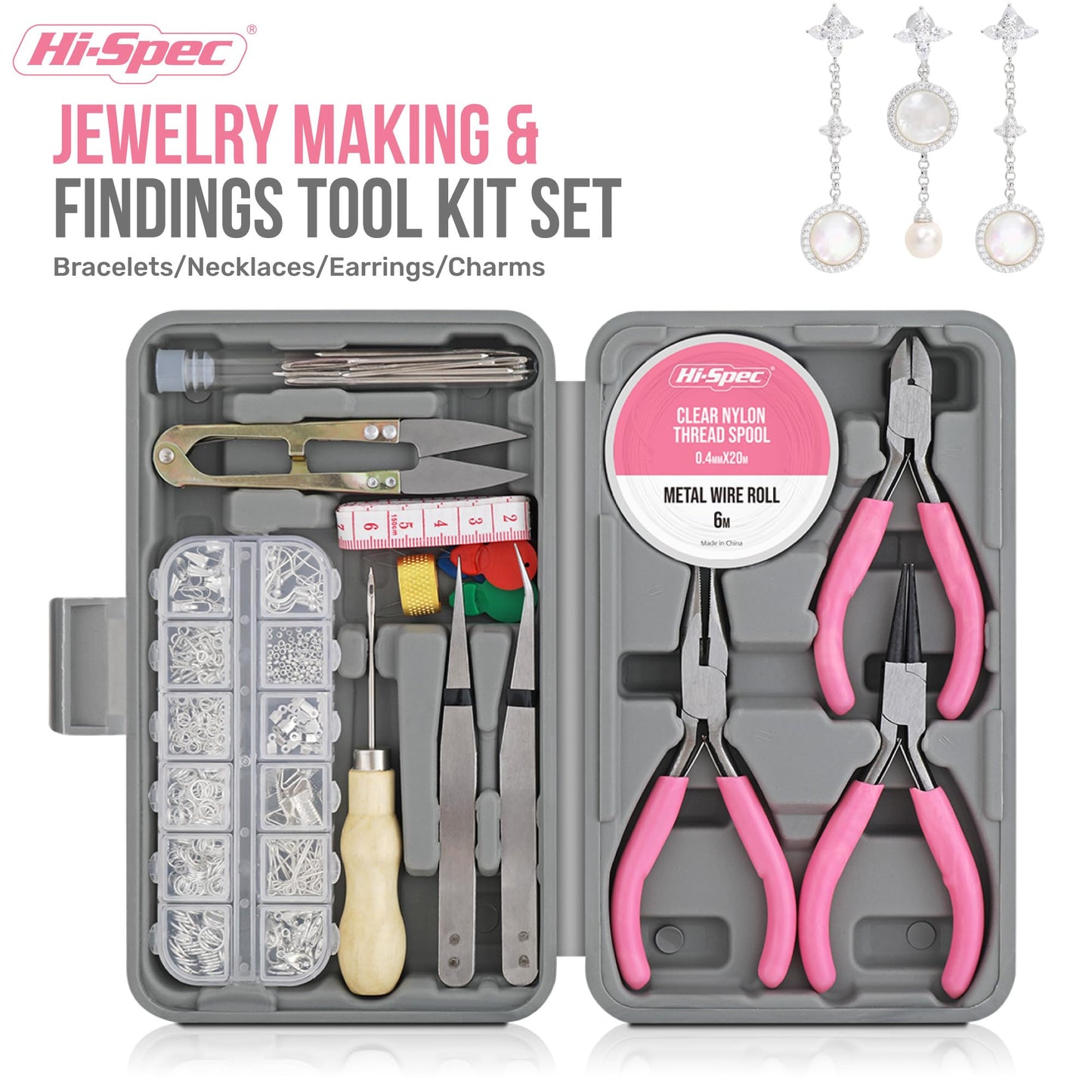 Hi-Spec Jewelry Making Supplies Kit for Adults with Findings Accessories Box Set. Pliers & Wires for Handmade Bracelets, Necklaces, Earrings and Charms Arts & Crafts
