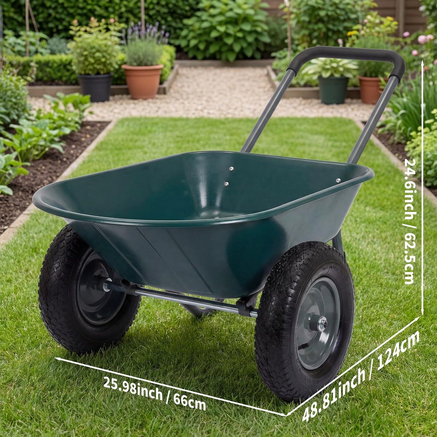 Garvee Wheelbarrow Garden Cart, Heavy Duty Home Utility, Dual-Wheel Home Garden Yard Utility Wheelbarrow Cart with Built-in Stand,(Green)