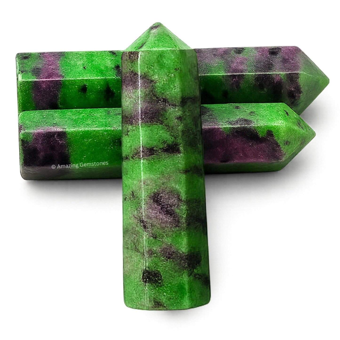 Amazing Gemstone Ruby Zoisite Crystal Points Bulk Healing Crystals - Pack of 3 Single Terminated Healing Wand Point Bulk Crystals for Crafts,Crystal Grid,DIY Work - Premium Crystals - Beginners Gift