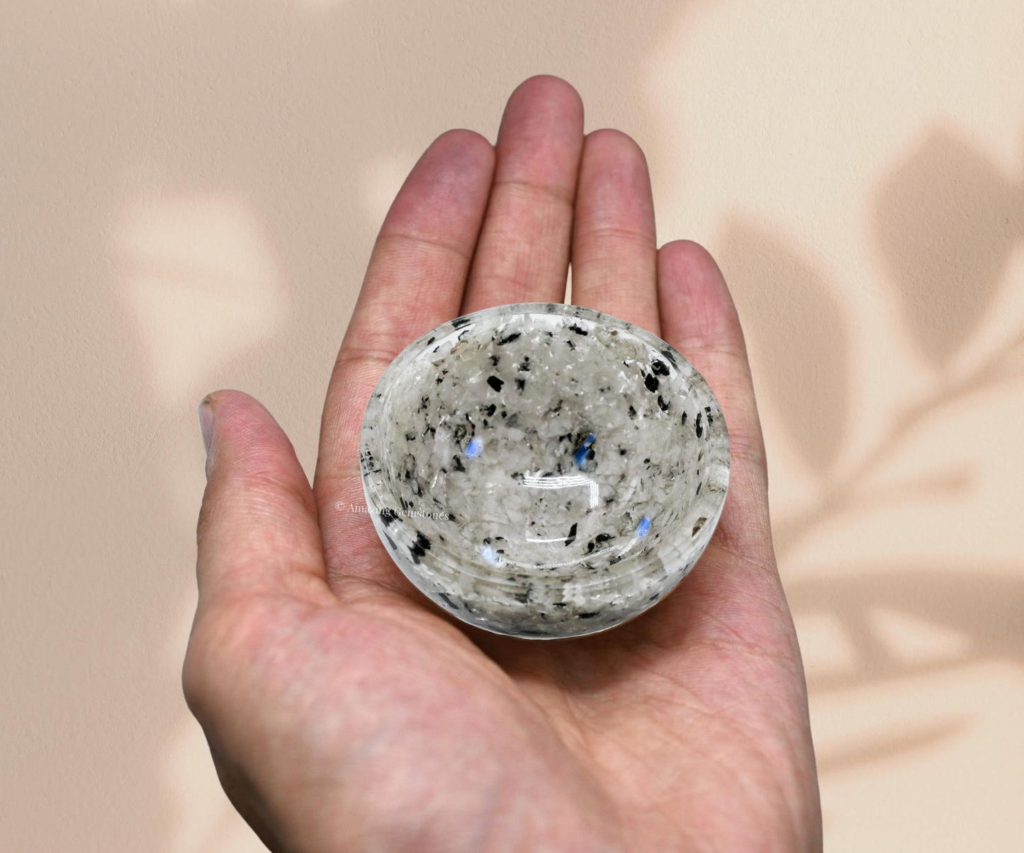 Amazing Gemstone Rainbow Moonstone Orgonite Orgone Crystal Gemstone Bowl - 2" Orgonite Rainbow Moonstone Crystal Bowl for Meditation, Crystals and Healing Stones Gift and Protection