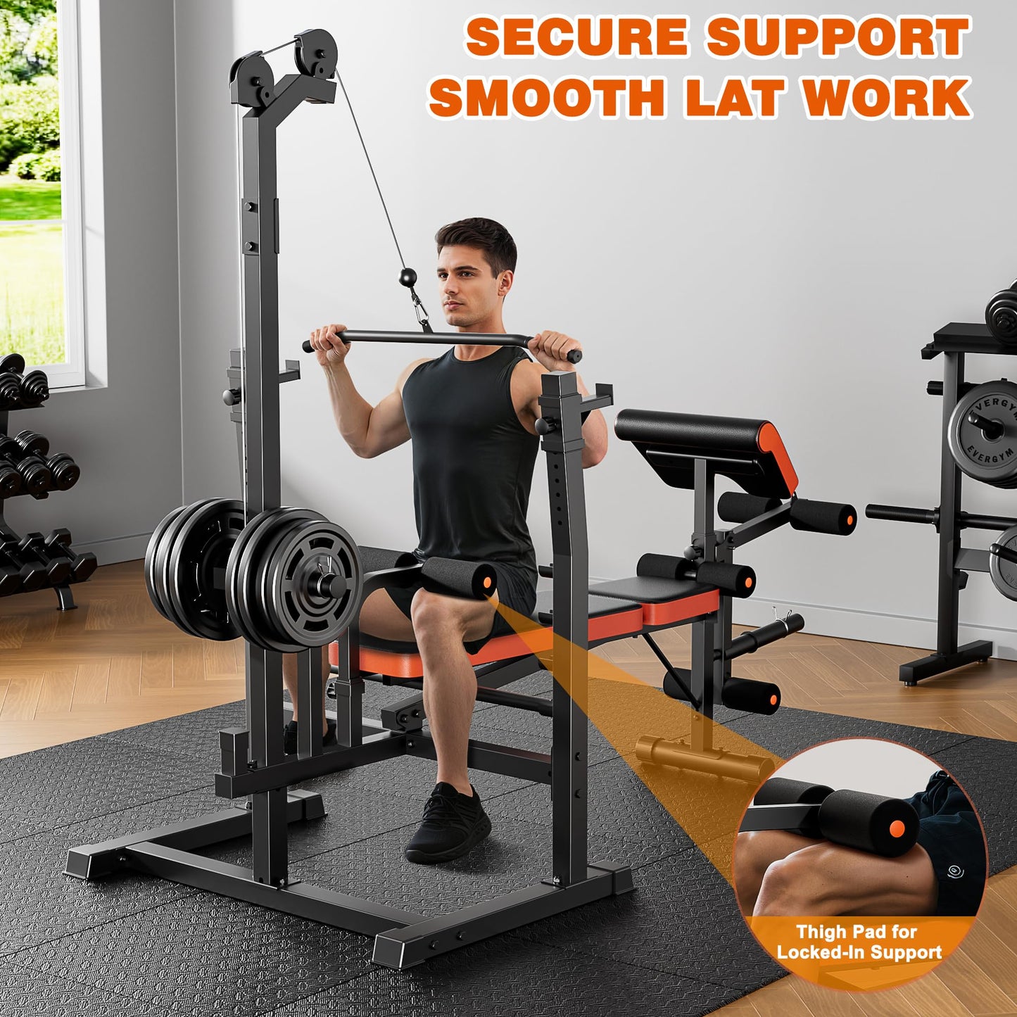 XDDIAS Weight Bench, 9 in 1 Olympic Weight Bench Set with LAT Pulldown and Rowing, 900LBS Bench Press Set with Leg Extension and Preacher Pad, Flat Incline Bench for Weight Lifting Full-Body Workout