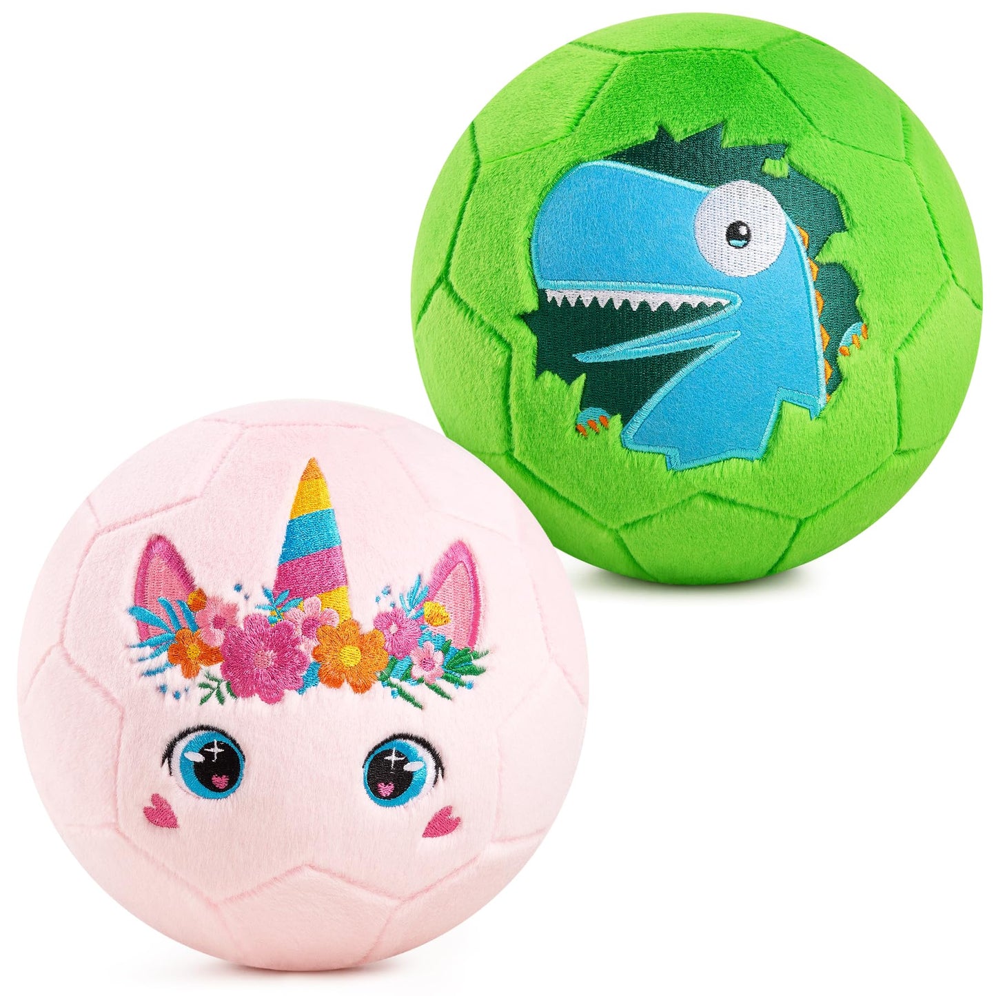 Soft Ball for Toddlers & Babies - Small, Safe & Easy-to-Grip Kickball, Dinosaur & Unicorn Design Soccer Ball - Great First Birthday Gift for Boys & Girls, Plush Indoor Soccer Toy for Ages 1-3 3-8
