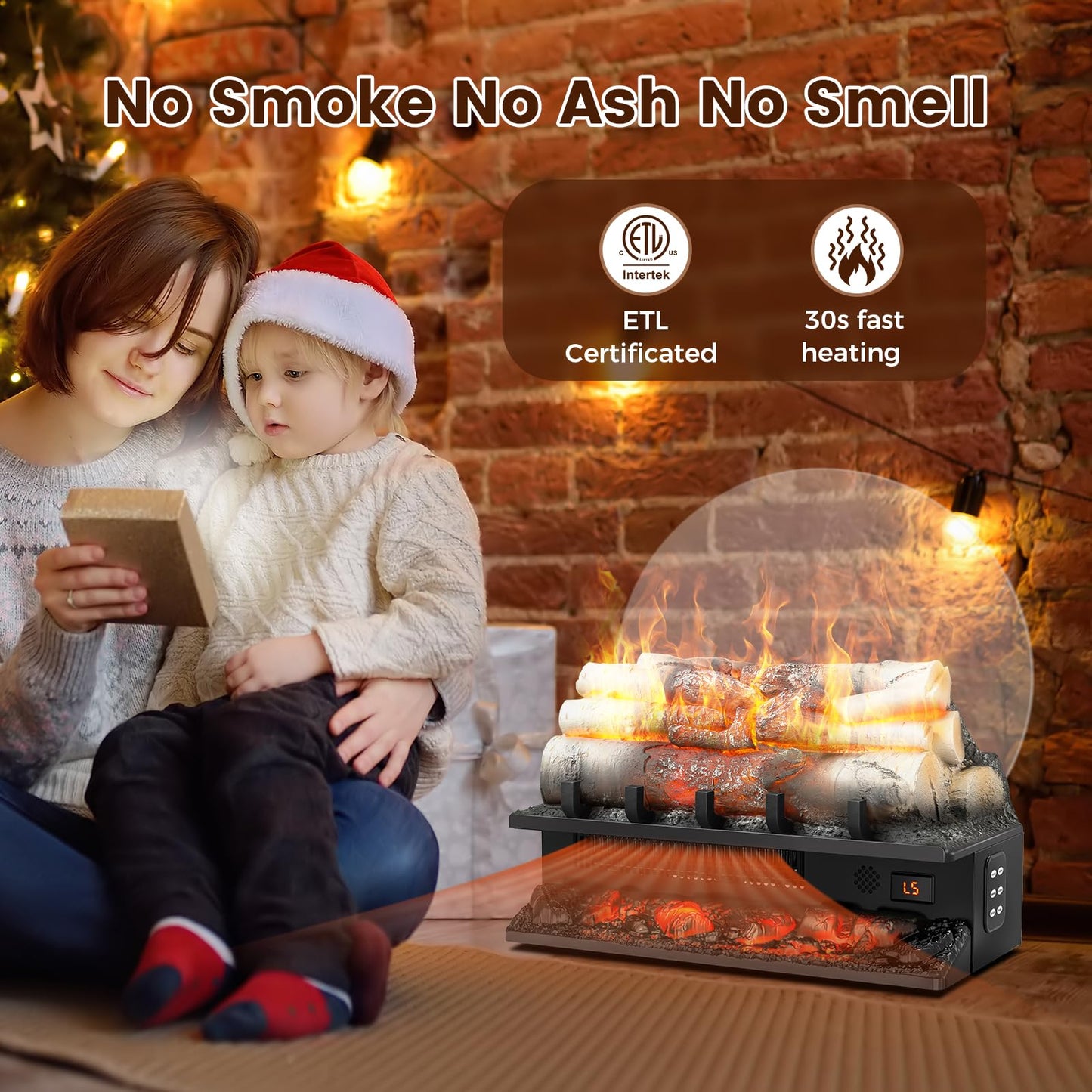 21" Freestanding Electric Fireplace Log Set with Cracking Sound, Fireplace Insert Heater with 8H Timer, 750w/1500w, 5 Flame Brightness & 5 Flicker Speeds, Overheat Protection, Remote Control