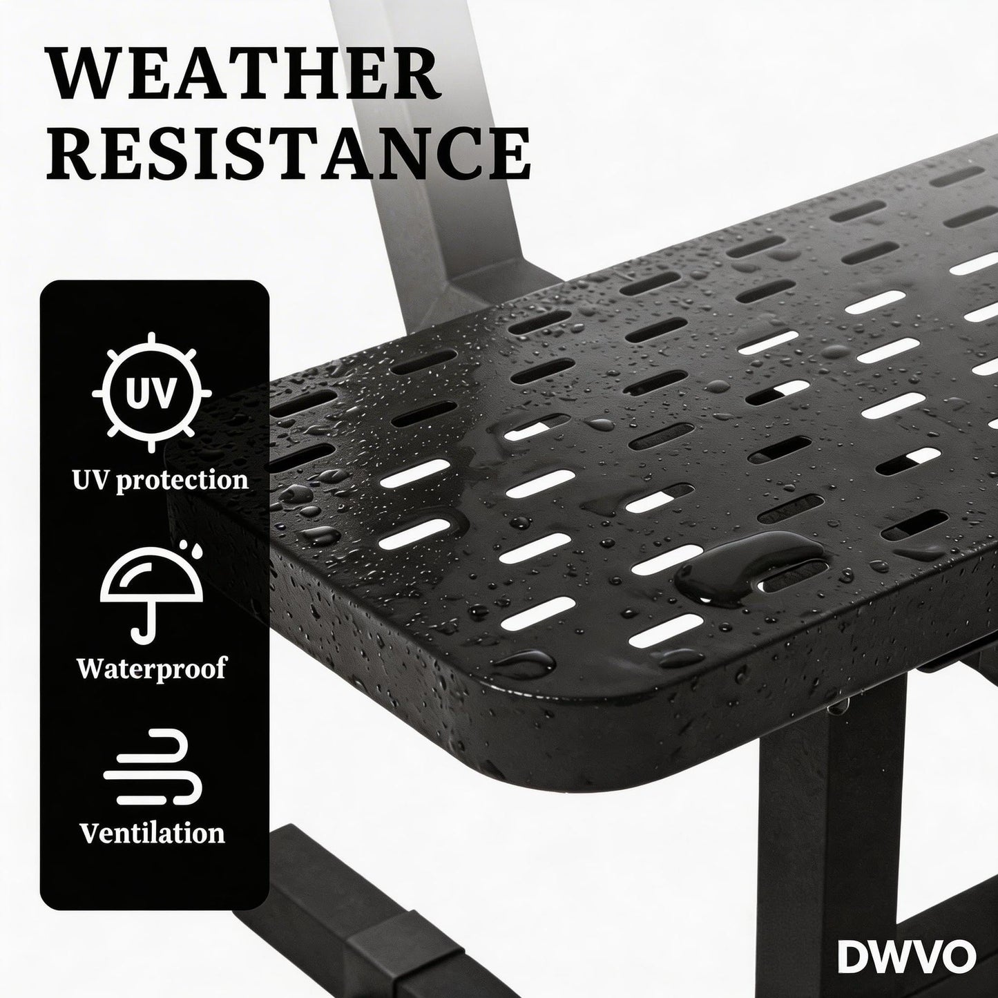 DWVO Heavy Duty Park Bench for Outside 6ft Metal with Backrest Weatherproof Coated Steel Commercial Grade Furniture Set Industrial Mesh Design for Garden Patio Public Areas