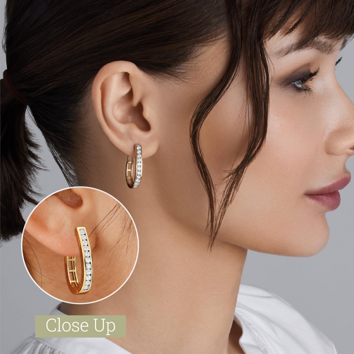 Gilded 1 Carat Total Weight Lab-Grown Diamond Channel Set Hoop Earrings for Women in 14KT Gold Plated Sterling Silver | Hypoallergenic Fine Jewelry | Bottom Hinged Closure | SI1 Clarity, F Color