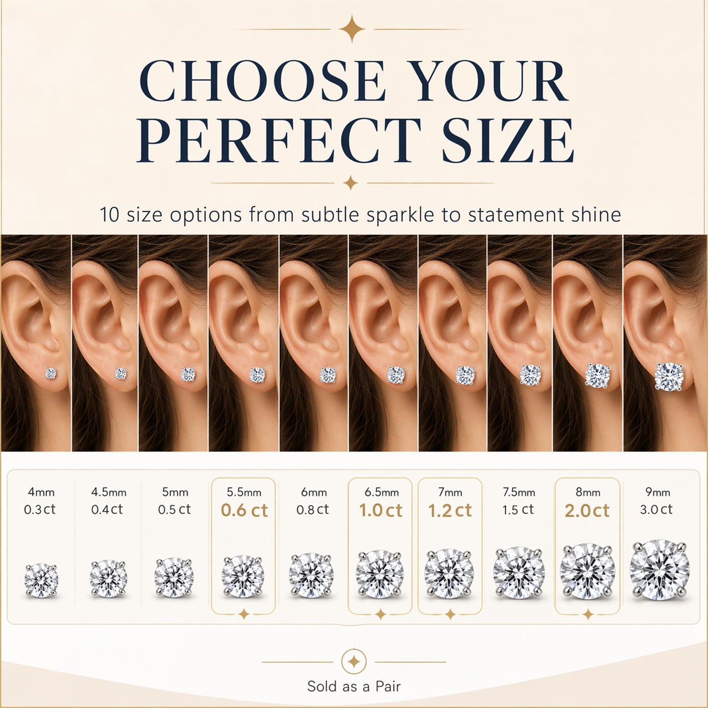 Impalsory Moissanite Stud Earrings 3.0CT 9mm for Women Men, 925 Sterling Silver Hypoallergenic Earrings, 18K White Gold Plated, Secure Friction Back, Brilliant Round Cut D Color VVS1