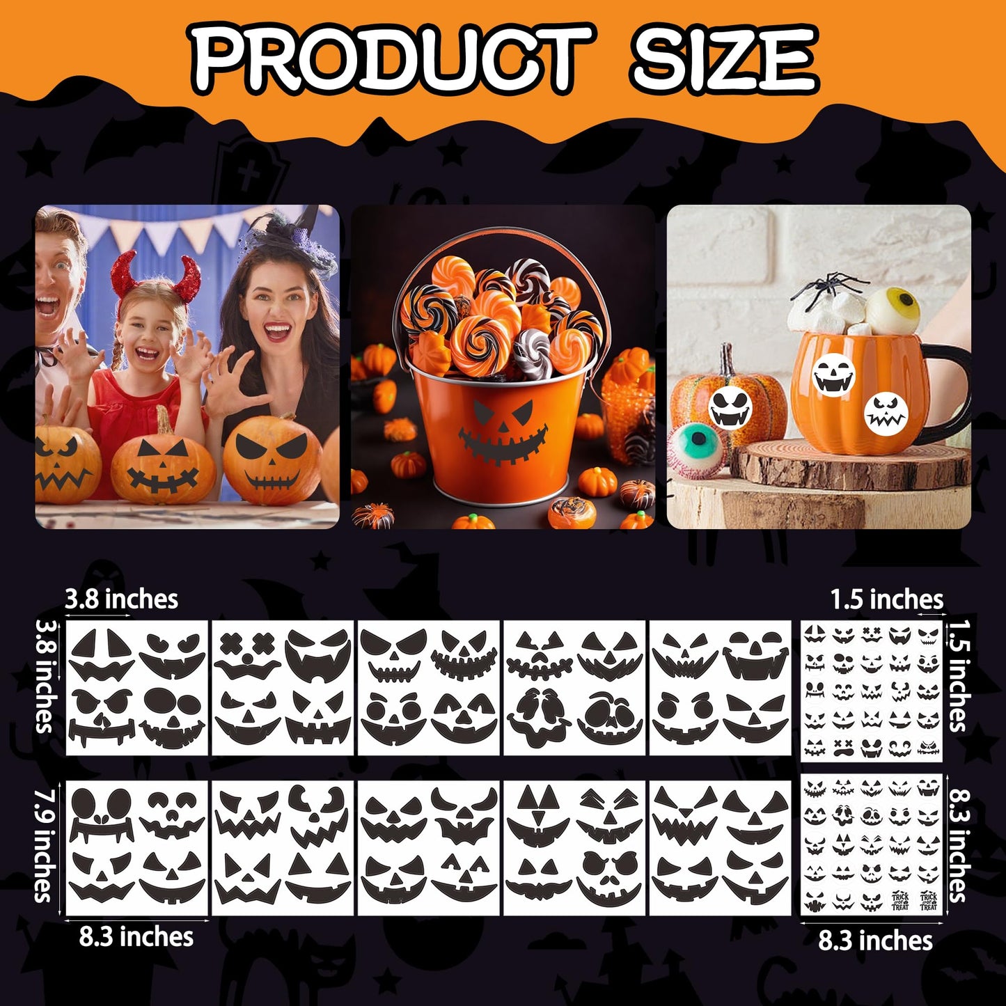 Calidum 90 Designs Pumpkin Decorating Stickers, Jack-O'-Lantern Face Craft Decals, Pumpkin Carving Stickers Kit, Halloween Decorations Supplies Games Gifts Trick or Treat Party Favors for Kids