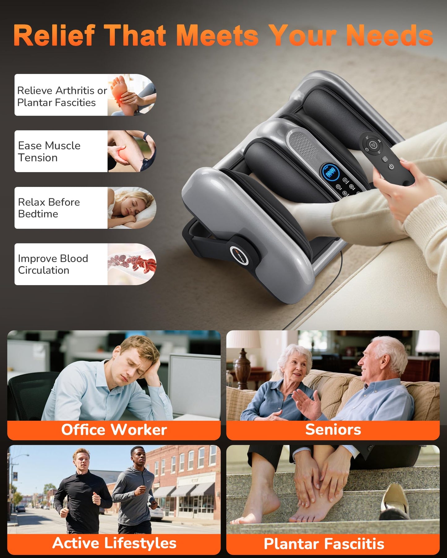 JZBRAIN Shiatsu Foot Massager Machine with Heat : Deep Kneading Calf Massager with Vibration for Plantar Fasciitis, Neuropathy, Pain Relief, Circulation - for Home and Office Use