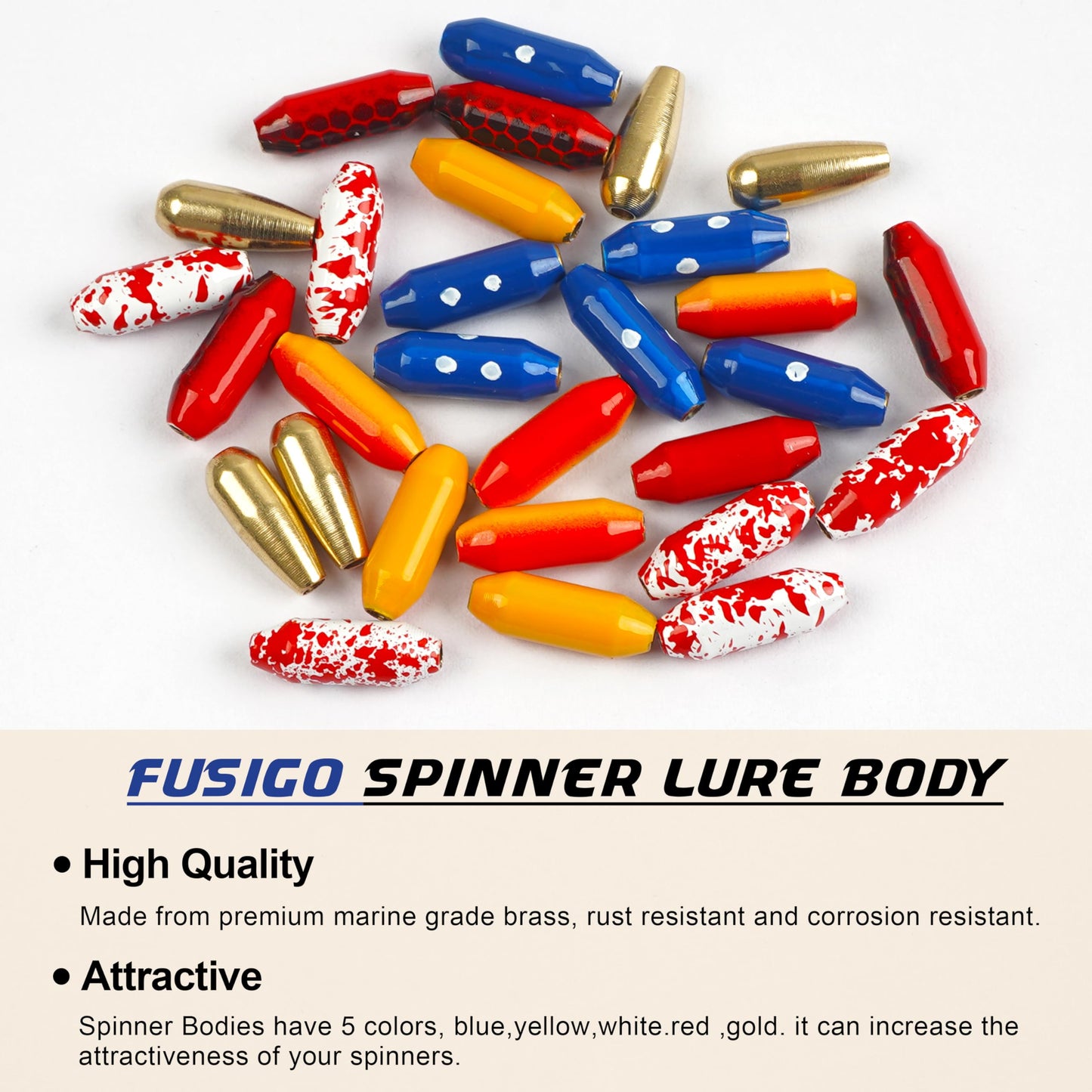 Fishing Spinner Lure Bodies Kit,45PCS Fishing Sinker Weights Brass Painted Spinner Lure Body Brass Fishing Beads Bullet Slip Sinker DIY Inline Spinner Bait Making Supplies Parts