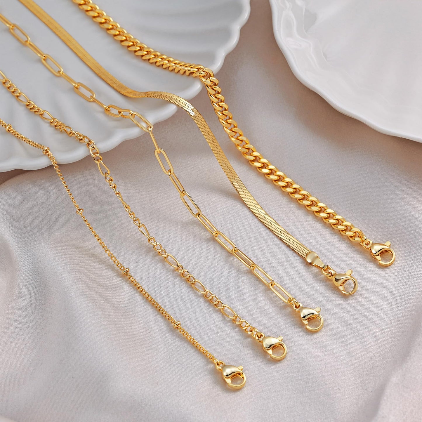 DEARMAY 14K Gold Plated Bracelets for Women Jewelry Sets Stack Trendy Dainty Stackable Paperclip Rope Snake Box Figaro Chain Bracelets Pack Costume Fashion Gifts
