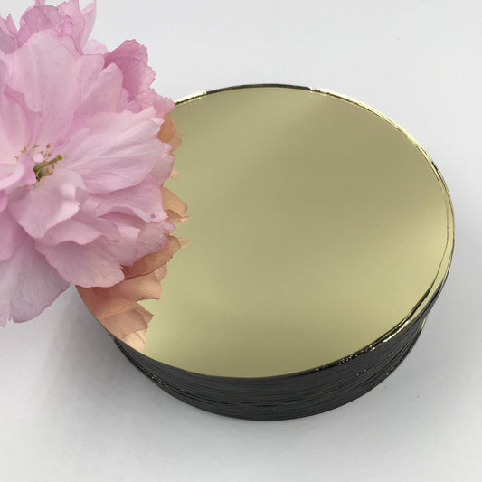 4" Round Mirror Tiles Gold Coated Craft Mirrors Bulk 20 Pieces for Artcraft Home Mosaic Decoration (Gold, Dia 4'')