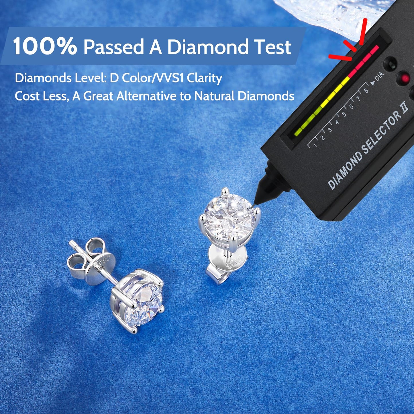 Lab Grown Diamond Stud Earrings for Women, 1/5-1-2 Carat Diamonds Earring 4-Prong D Color VVS1 Clarity, Hypoallergenic Sterling Silver Earring Diamond Jewelry for Women, Gift Box Included(3mm, Sterling Silver)