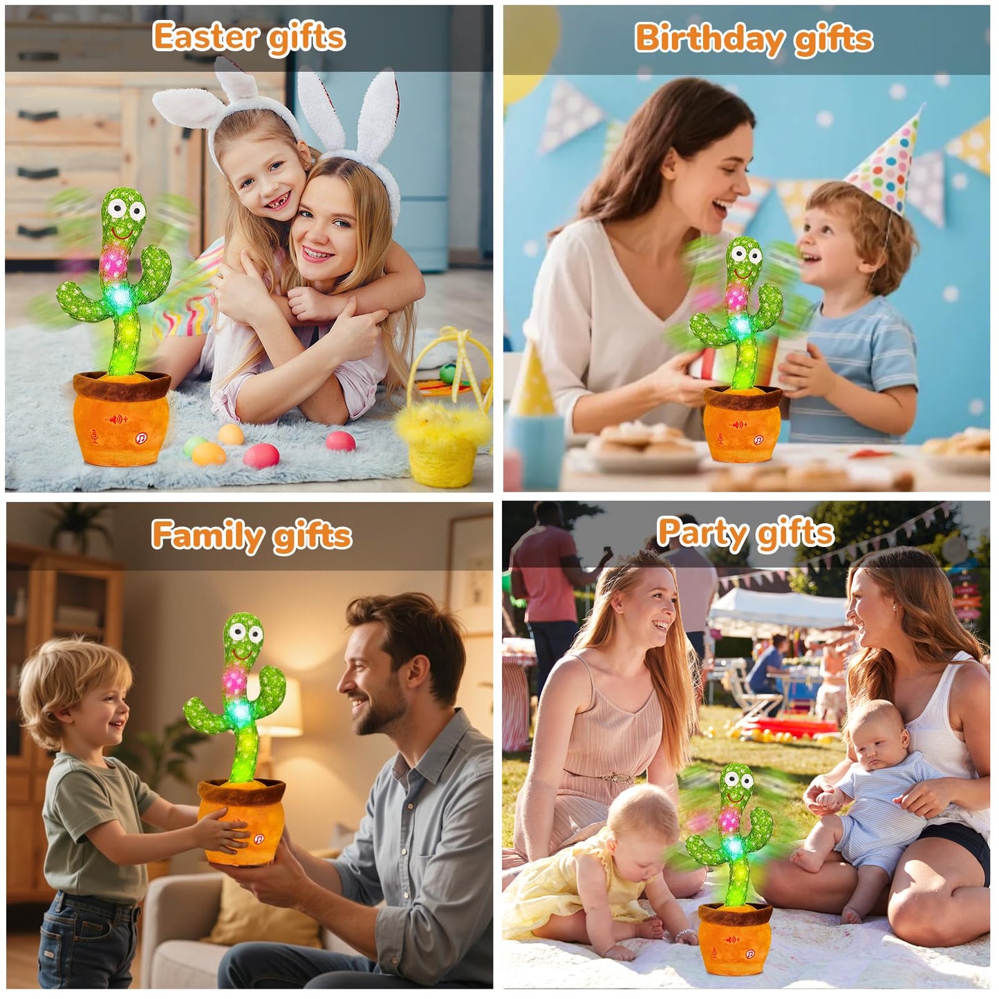 Dancing Talking Cactus Toy, Baby Singing Recording Mimicking Cactus Toy, Repeats What You Say, Musical Interactive Infant Toddler Toys for 1 Year Old Boys Girls, Baby Easter Basket Stuffers Gifts