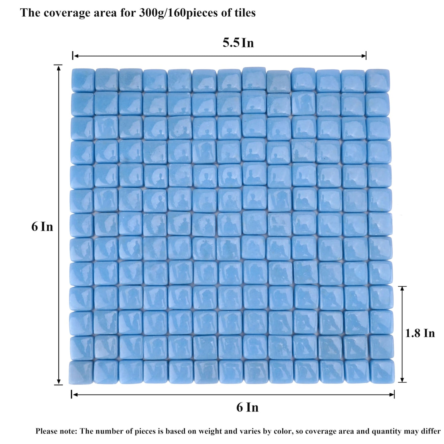 Samjobroad Square Glass Mosaic Tiles for Crafts – 10x10mm Mosaic Pieces, 6mm Thick Fired Glass Tiles, 300g (160 Pieces) for Wall Art,Picture Frames, Mirrors & Home Décor, Sky Blue