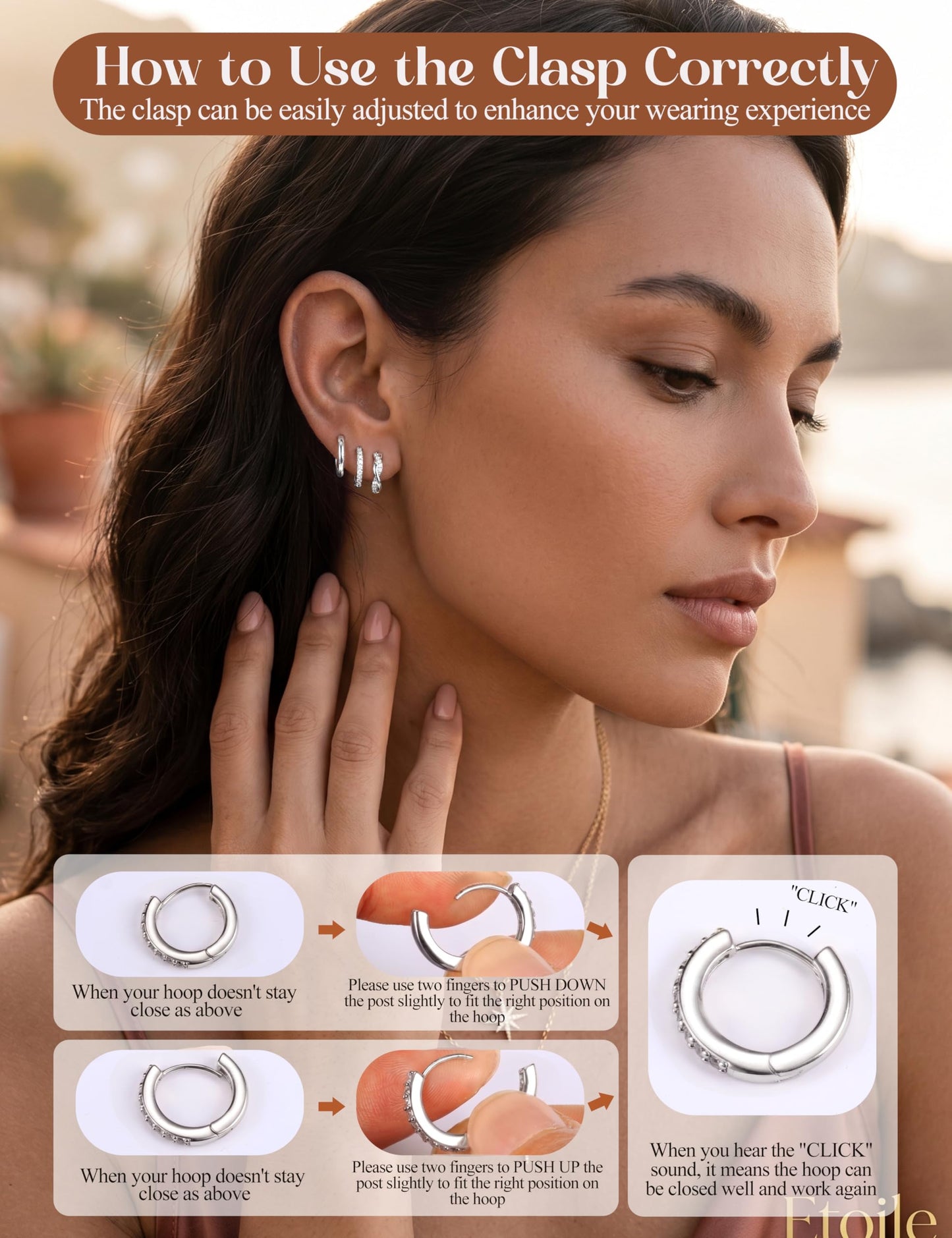 MILACOLATO 3Pairs 925 Sterling Silver Earrings for Women, Sterling Silver Filled Small Huggie Hoop Earrings Sets for Multiple Piercing Hypoallergenic, CZ Cartilage Earrings Stacks Trendy Earrings, L