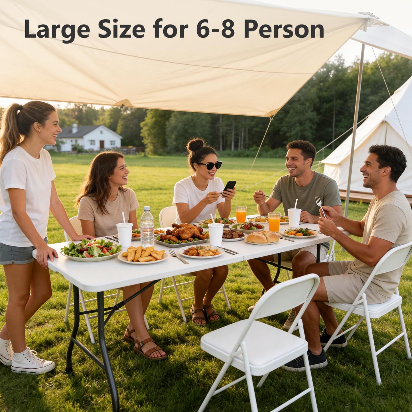 MAKE CHANGES Folding Table 2 Pack, 6 FT Foldable Plastic Table with Carrying Handle, Heavy Duty Portable Fold-in-Half Utility Table for Party, Camping, Banquet, Craft, Wedding, Indoor & Outdoor Use