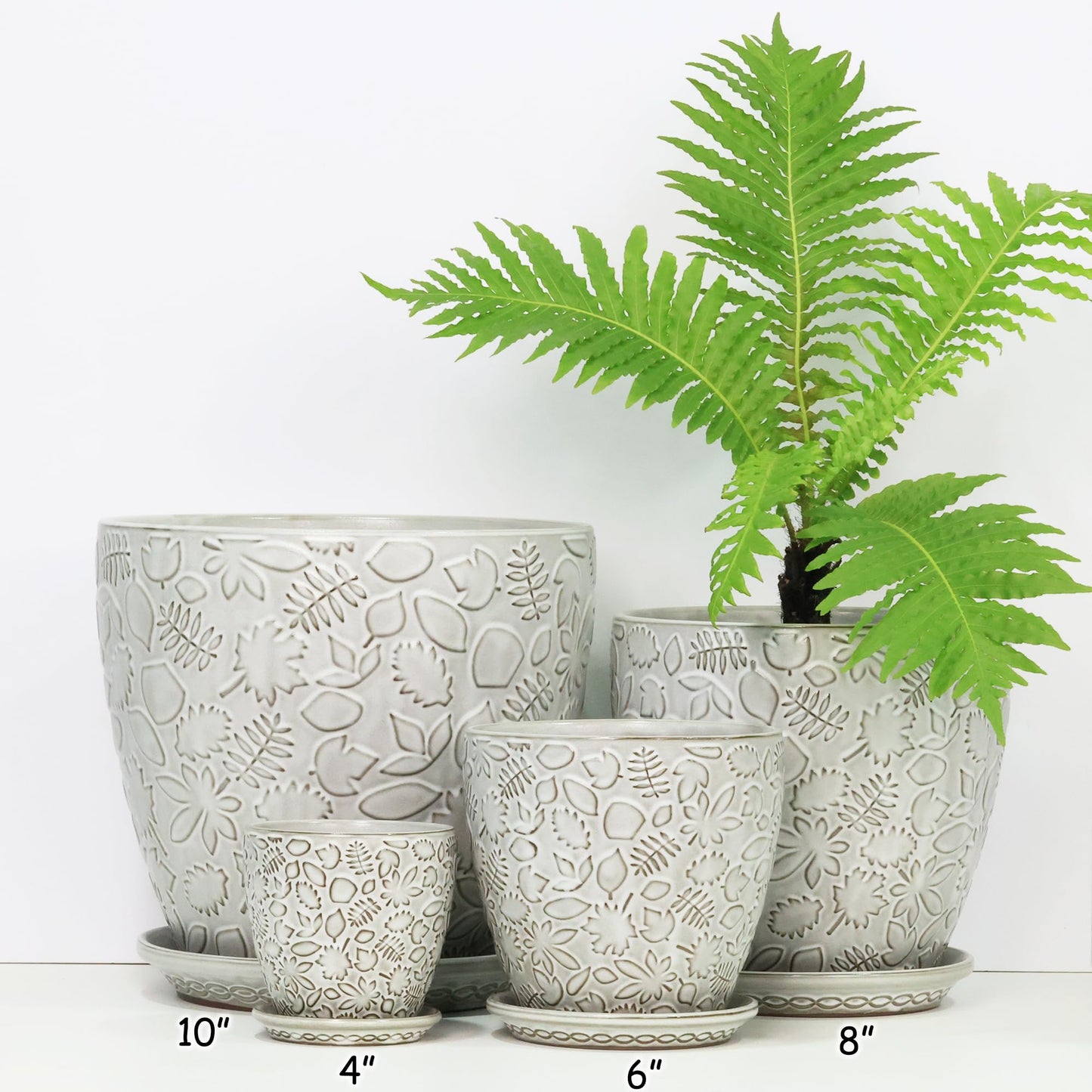Bestseler 8 Inch + 6 Inch Retro Ceramic Planter Set of 2 with Drainage Hole and Saucer for Multiple Plants, Indoor-Outdoor Garden Pots for Succulent, Orchid, and Flower (Retro White)