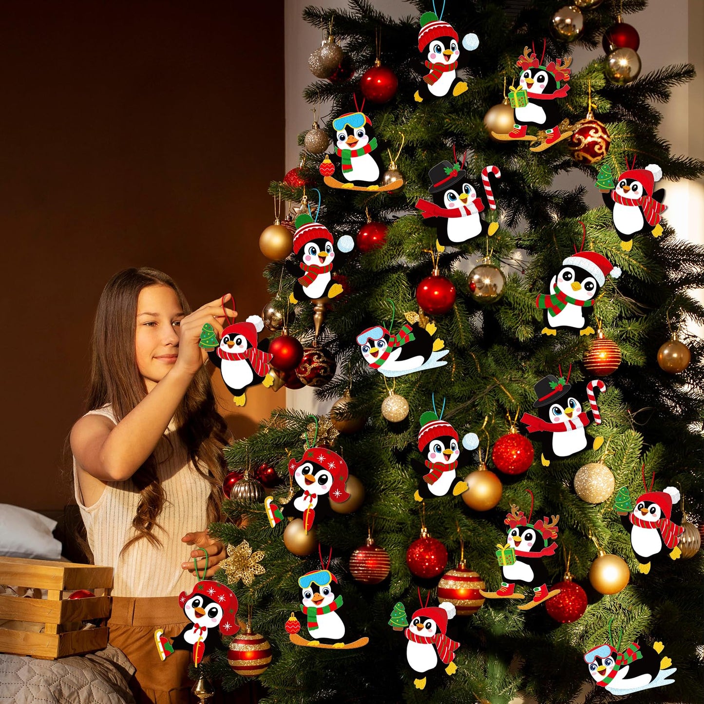 Moon Boat 40 Sets Christmas Crafts Penguin DIY Hanging Decorations Holiday Winter Craft Home Activities Party Favors