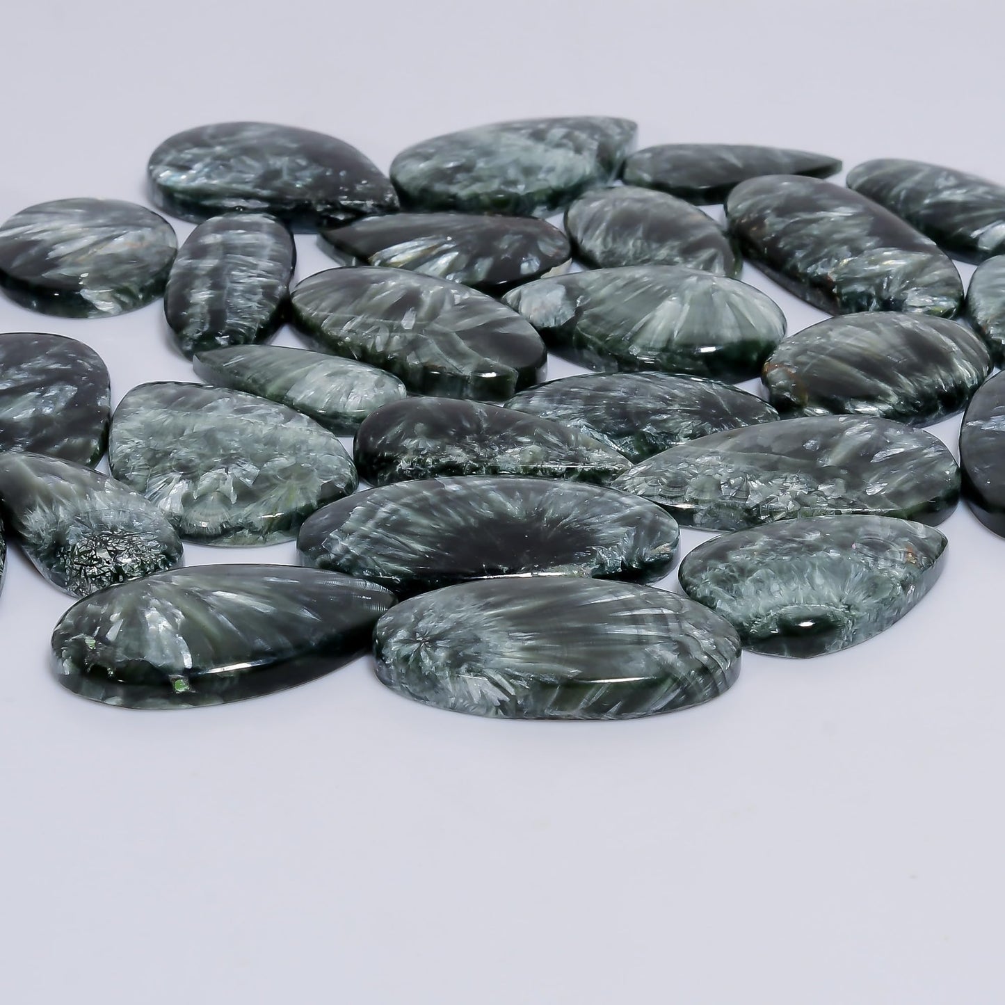 Natural Seraphinite Gemstone- Healing Crystals for DIY Jewelry Making -Loose Natural Cabochon -Perfect for Crafting Unique Jewelry Designs Gift for Her, Mother and Wife (5 pcs, 25-35 mm)