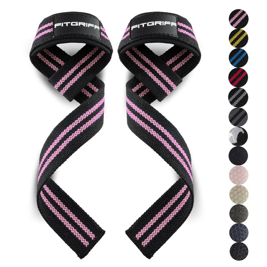 Fitgriff® Lifting Wrist Straps for Weightlifting, Gym, Deadlift, Workout (Made of Premium Cotton & Padded) - Men & Women (Standard, Black/Pink)