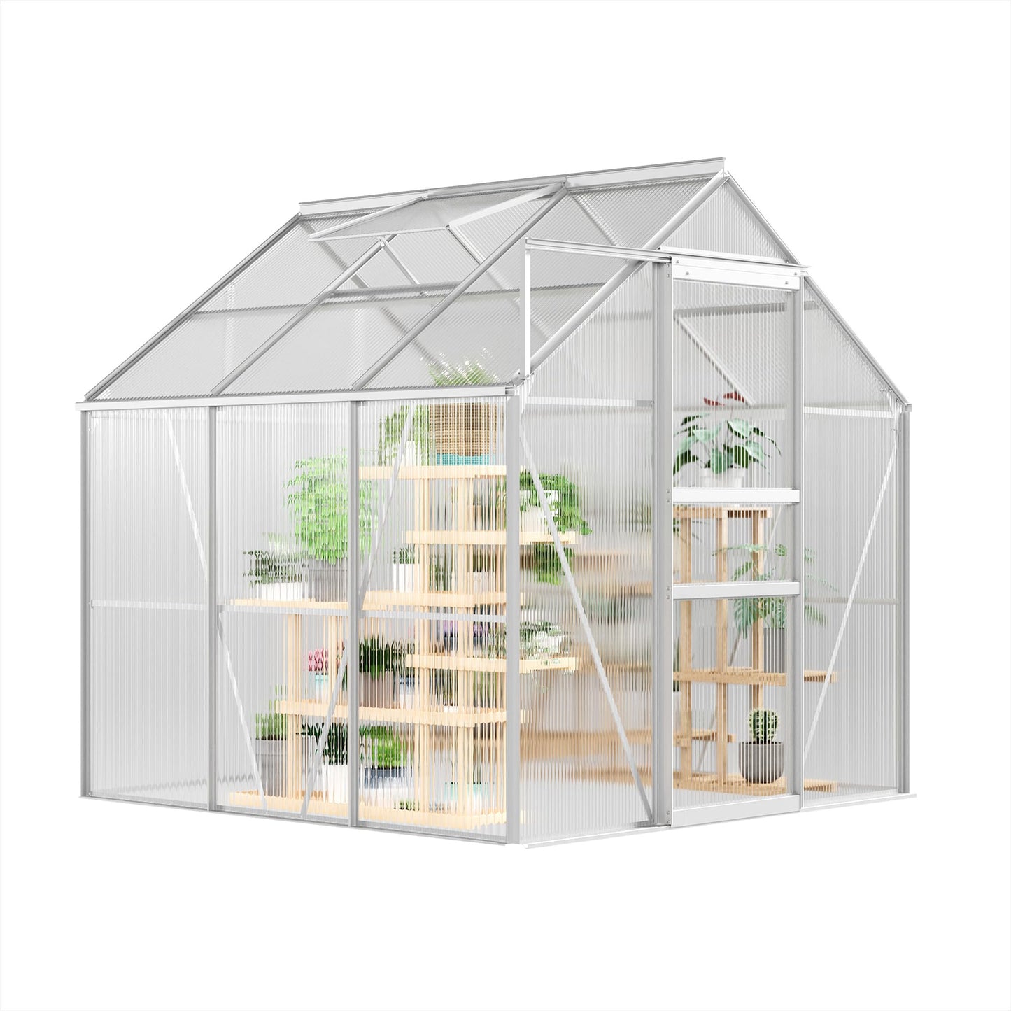 IDEALHOUSE 6 x 6FT Greenhouse for Outside, Polycarbonate Greenhouses with Aluminum Frame, Sliding Door, Adjustable Roof Vent for Backyard, Outdoor Green Houses Garden Backyard, Patio