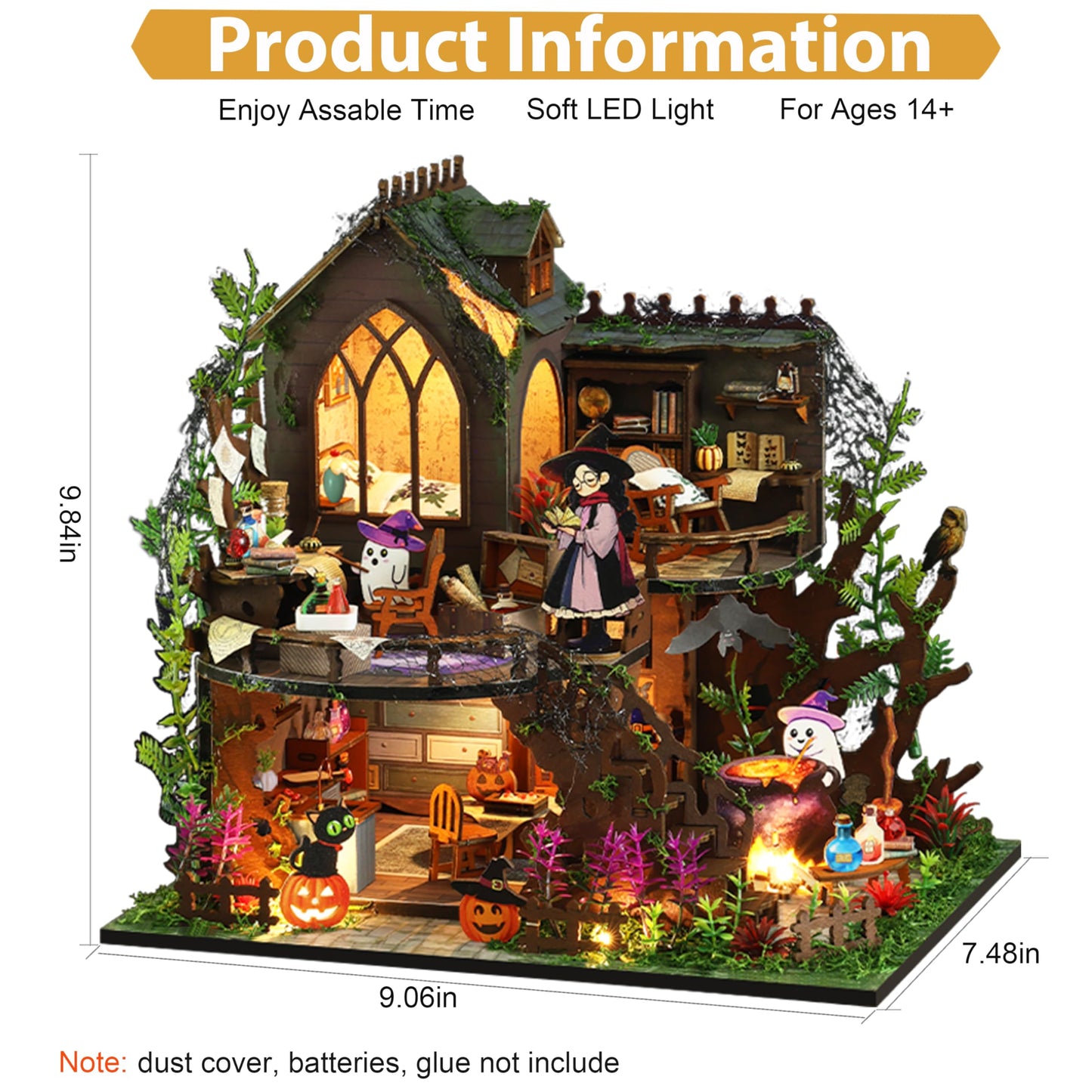 ISSEVE DIY Miniature House Kit, Tiny House Dollhouse Kit for Adults, Mini House Building Kits, Miniature Kit Adult Craft Diorama Kit Home Bookshelf Decoration, Gifts for Birthday (Magic Castle)