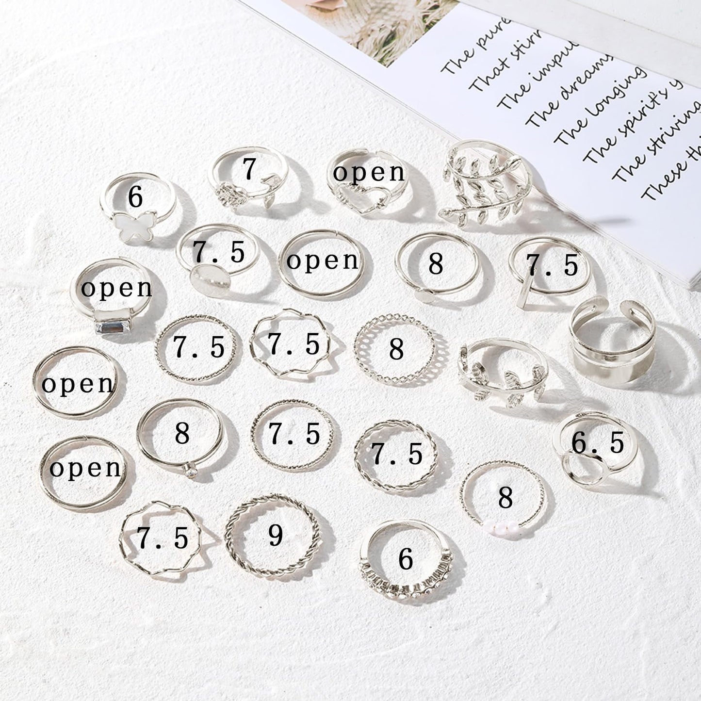 IFKM 24 Pcs Silver Knuckle Rings Set For Women Vintage Stackable Joint Finger Midi Rings Dainty Cubic Zirconia Crystal Simple Twist Hollow Cute Rings Pack Jewelry Gift (Love of Leaves, Silver)