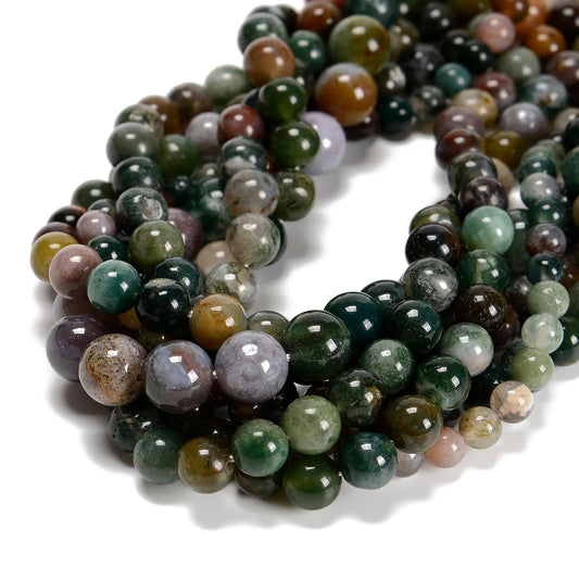 48Pcs India Agate Green 8mm Beads Natural Stone Round Gemstone Genuine Real Stone for DIY Bracelet Jewelry String Making
